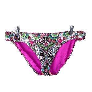 Becca by Rebecca Virtue Bikini Bottom Pink and White Abstract Print Size Large